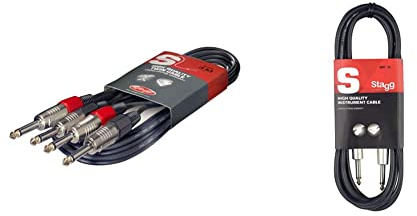 Stagg STC6P 6 m 2x Jack Twin Cable & SGC6DL 6m/20 ft Deluxe Standard Guitar Cable - Black