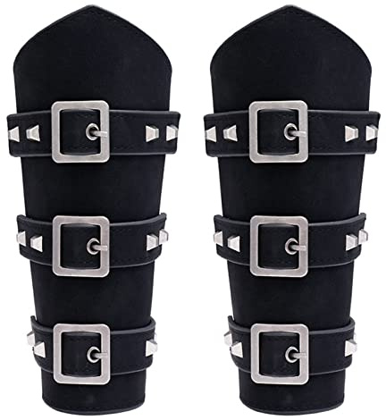 Thajaling 2 st medeltida läderarmskydd i punk, gotiskt läderarmband, LARP vintage armband för cosplay riddräkt (svart)