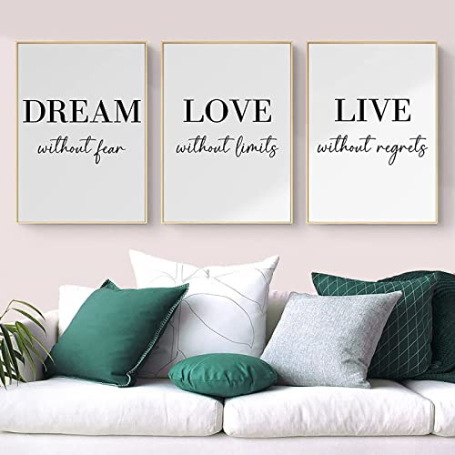 Trayosin 3er Premium Poster Set Dream Love Live Schwarz Weiß Wand Kunst Bilder,Ohne Rahmen,Bilder Wohnzimmer Deko Schlafzimmer,Moderne Wanddeko Art (30x40cm)