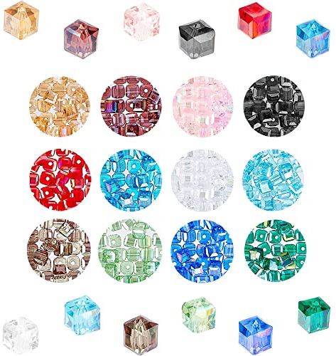 Oenothera 240 Pieces 12 Color Cube Crystal Glass Beads, Colourful Crystal Spacer Beads, Cube Crystal Beads for Jewelry Making Diy Bracelet Necklace Findings Earrings Accessories(6 x 6 Mm, Hole: 1 Mm)
