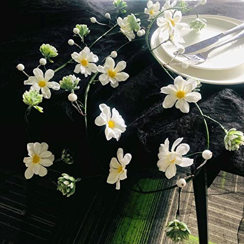 Chrysantheme Girlande Künstlich Pflanze, 6,56 Fuß Gänseblümchen Sukkulenten Pflanze Deko Girlande Hochzeit Künstliche Blumen Kranz Kunstpflanze Urlaub Hochzeit Home Dekoration Zubehör (2, Weiß)