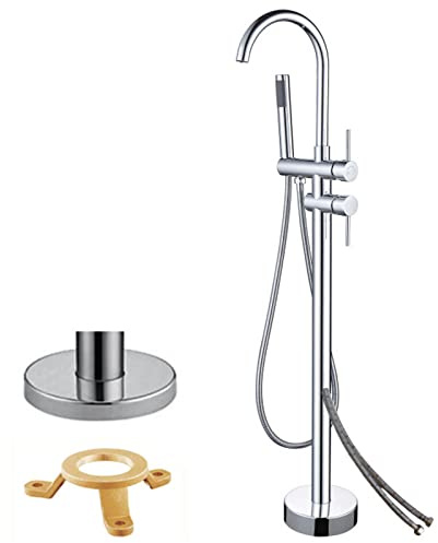 SWHC Freistehende Armatur Badewanne, 2 Modus Standarmatur für Wanne mit Handbrause 360°Drehen Auslauf Bodenstehende Wannenarmatur, Messing Badewannenarmatur