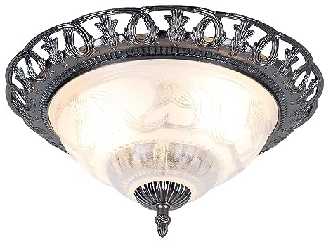 Deckenlampe weiß Wohnzimmerlampe antik silber Deckenleuchte rund, Retrolampe Perlmutt verschnörkelte Elemente, Metall, 2x E14 Fassungen, DxH 33x17 cm
