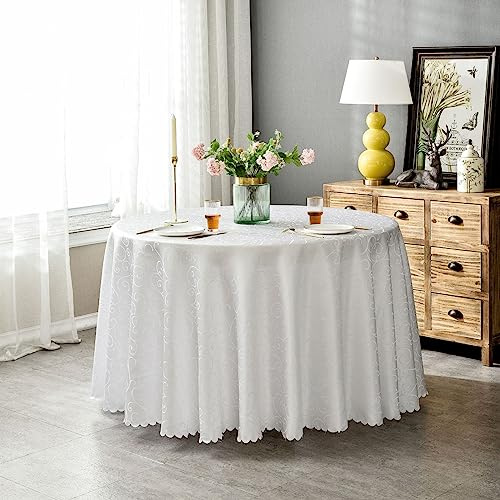 BHOMTY Runde Jacquard-Tischdecke Schützt und dekoriert den Tisch Geeignet für Haus, Hotel Restaurant, Hochzeit Bankett, Büro Treffen Weiß Durchmesser 160 cm