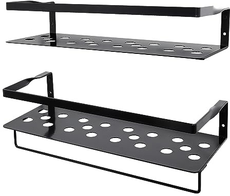 Uten Wandregal Metall, Eisen-Wandregal, Schwebende Regale Glänzend Schwarz | 2er Set, Duschregal mit Handtuchhalter, für Wohnzimmer, Küche, Badezimmer, Arbeitszimmer