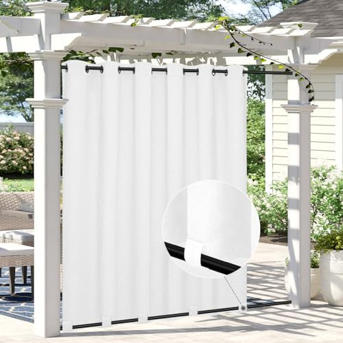 Easy-Going Outdoor-Vorhänge in Leinenoptik, wasserdicht, winddicht, weich, dick, für den Außenbereich, für Terrasse, Pavillon, Ösen oben und Schlaufen unten, 1 Panel, 279,4 x 304,8 cm, Weiß