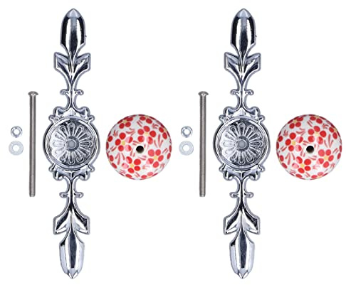 CHEOTIME 2 Stück/Set Keramikgriffe, handbemalte Schrankknöpfe, Möbelgriffe, Vintage Schubladenknöpfe für Küchenschranktüren, Schlafzimmerkommodenschubladen(Rote Blume, Blaues und Weißes Porzellan)