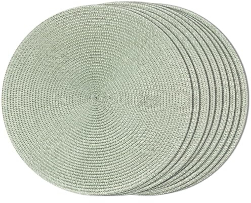 FunWheat Runde geflochtene Tischsets für den Esstisch, gewebt, waschbar, rutschfest, 38,1 cm, Nebelgrün, 8 Stück