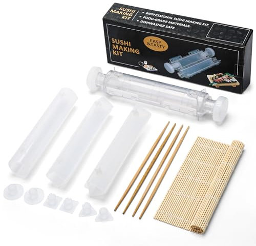 Aututer Sushi Maker Set 3 Formen Selber Machen DIY SushiRoller Tragbare Bazooka mit Bambusmatte Stäbchen Ideal für Anfänger und die ganze Familie