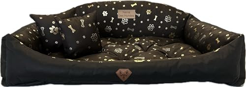 Dogs4Life Waschbar Orthopädisches Hundebett Hundekissen Hundesofa Hundekorb für Kleine Mittelgroße Grosse Hunde S - XXL Personalisiert mit Namen (L, ‎‎‎Goldene Pfoten)