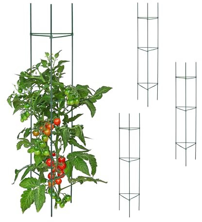 Relaxdays Rankhilfe, 4er Set, HxBxT: 90 x 16 x 16 cm, Blumen & Nutzpflanzen, Metall & Kunststoff, Pflanzenstütze, grün