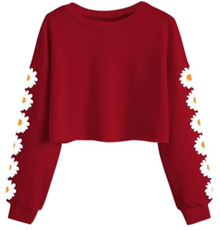Imily Bela, felpa per ragazze con stampa di margherite, top corto, carino, maglione per bambini a maniche lunghe, t-shirt pullover, abbigliamento, Rosso, 120-130