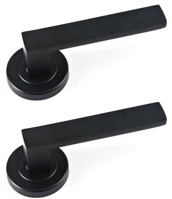 H.U.S.L® 2 Juegos de Manillas de Puerta Negro Mate, juego de manijas de puerta interiores para el hogar y la oficina,moderno mango de puerta interior negro (2, Negro Mate 1 (2 Juegos))