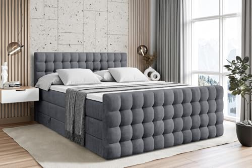 ALTDECOR Boxbett H3 H4 Matratze VIONE-Z King - 140x200 - Dunkelgrau | Lattenrost, Topper, Boxspringbett mit Bettkasten, Bett mit Stauraum, Doppelbett, Polsterbett
