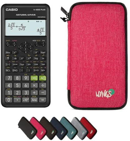 Casio fx-82ES Plus 2nd Edition inkl. WYNGS Schutztasche Pink - Wissenschaftlicher Taschenrechner - Basic Set