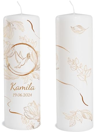 Bougie baptême personnalisée Nom et chiffre Décoration de table Cadeau Durée : 55 h, Ø 7,8 x H 25 cm