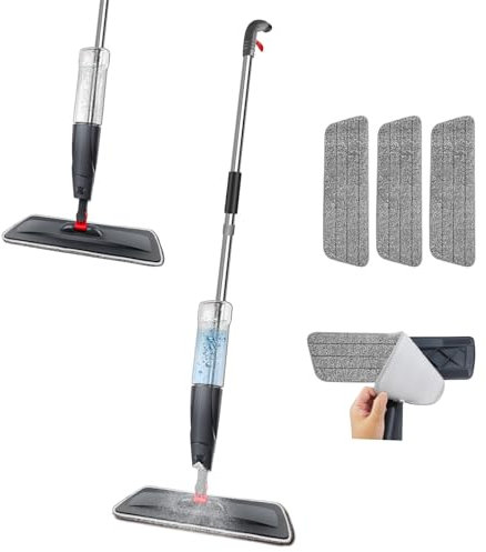 Spray Mops for Cleaning Floors - Microfibre Hard Floor Mop with Sprayer Wet Flat Dry Dust Mop for Laminate Wooden Tile Wood Vinyl Floor Spray Mop with 3 Washable Pads Reusable 700ML Bottle