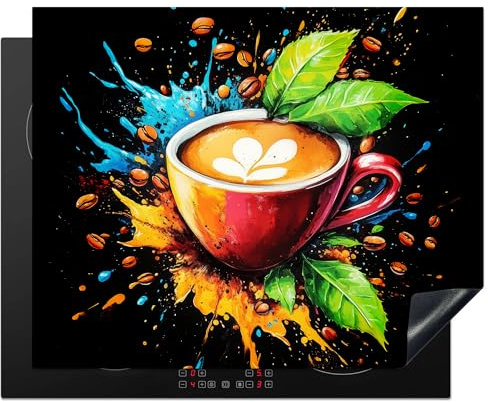 KitchenYeah© Protege Couvre Plaque De Cuisson Décoration Cuisine Tapis | 65x52 cm - Protection Protecteur Induction Café - Graffiti - Boisson - Abstrait