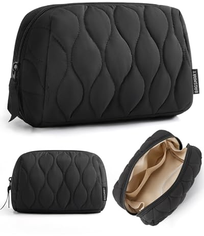BAGSMART Make-up Tasche, Kosmetiktasche für Frauen, Make-up Organizer Etui, Weit zu öffnende Tasche, Reise-Essentials, Toilettenartikel Zubehör Pinsel,Schwarz