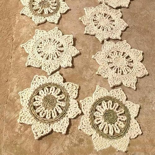 placemat, 33cm Flower shapes Woven Placemats, Natural Corn Husk/Water Hyacinth Place mats, Braided Straw Table Mats for Dining Table(Corn Husk and Water Hyacinth)