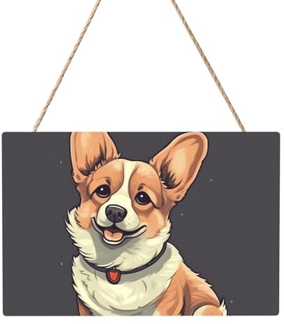 Holzkreise zum Basteln, 20,3 x 30,5 cm, Holzscheiben, niedliche Corgi-Hunde-Illustration, Holz-Türhänger, hängend, rechteckige Holzscheiben mit Bindfaden, Holzornament für Schild, Türhänger, Zuhause,