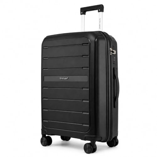 Fly Kite Luggage 28 Inch Large Suitcase 100% Polypropylene Hard Shell with Aluminium Trolley Handle, Real TSA Secure Lock 3 Digit 360° Smooth Wheels Lightweight Suitcase|Black
