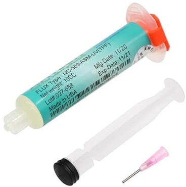 Flux per Saldatura No-Clean Amtech NC-559 Siringa10cc con Applicatore di Precisione, Ideale per Reballing BGA, SMD, PCB Alta Precisione senza residui