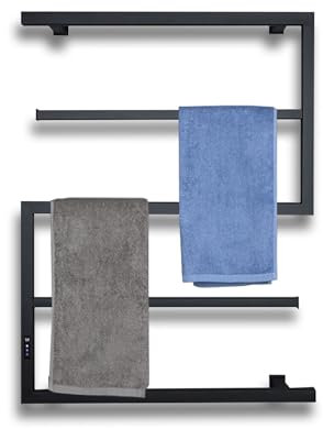 Scaldasalviette Elettrico con termostato, portasciugamani riscaldato in Acciaio Inox Nero Opaco, riscaldatore da Bagno a Parete for Asciugatura e Riscaldamento a Temperatura costante