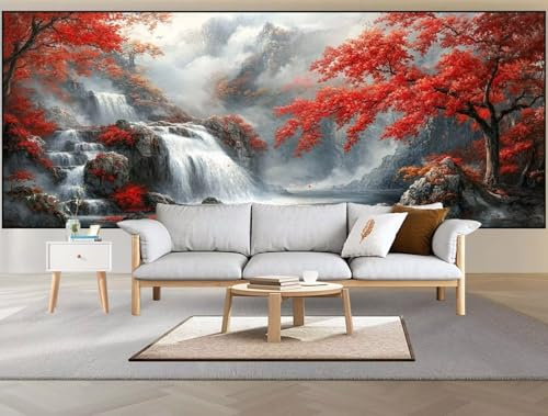Malen nach Zahlen Erwachsene Groß 50x120cm,Malen nach Zahlen Wasserfall Paint by Numbers Wald Paint by Numbers Kinder,Handgemalt Ölgemälde mit Pinseln Acrylfarbe,DIY Leinwand Bastelset Geschenke G75