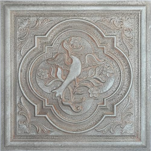 Decorative Waterproof PVC Ceiling Tiles 24x24 Glue on Panels for Cafe Pub Club Weathered Iron Finish 10 Pack (40 sq.ft)