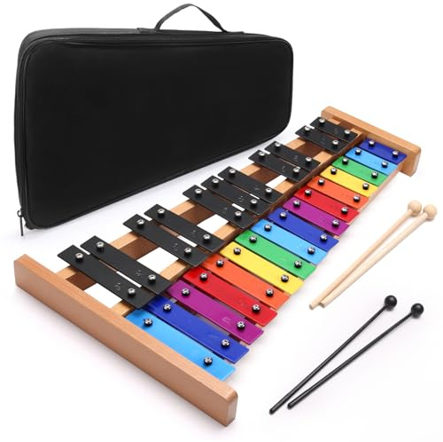 Heuyrao Glockenspiel Xylophone, 27 Notes Foldable Wooden Percussion Instrument, Professional Instrument for Adults & Beginners, with 4 Mallets & Carrying Bag - Colorful