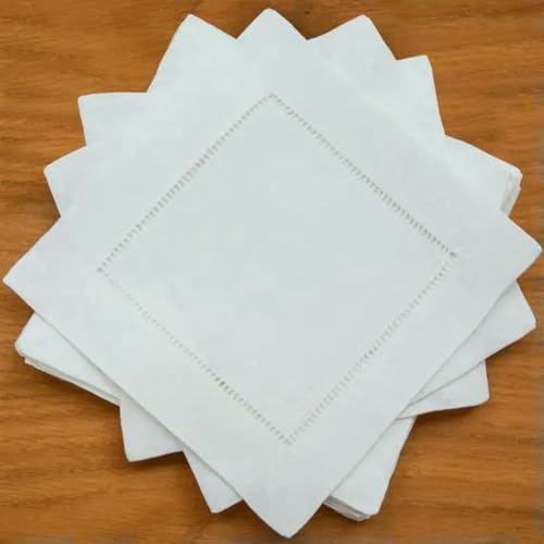 WanMing 12 Pezzi tovaglioli da Cocktail in Lino, tovaglioli da Cocktail con Orlo a Giorno, tovaglioli da Bevande per cene in Tessuto di Lino e Cotone, 20x20 cm