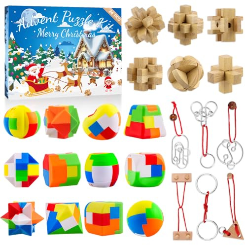 Tutukyle Adventskalender 2025 mit 24 Metall & Kunststoff & Holzpuzzles - Knobelspiele für Erwachsene, Jugendliche und Kinder - Advent Pluzze für die Familie