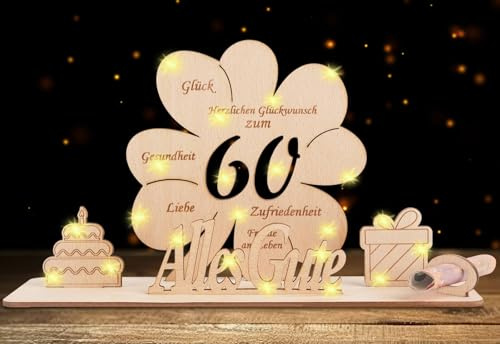 Geldgeschenke Geburtstag Frau Mann, 60 Geburtstag Geschenke Glücksklee-Holz, Geldgeschenk Geburtstag Holz-Schild Gästebuch, Geburtstag Deko Personalisierbares Geschenk Hochzeit Tischdeko Jubiläum