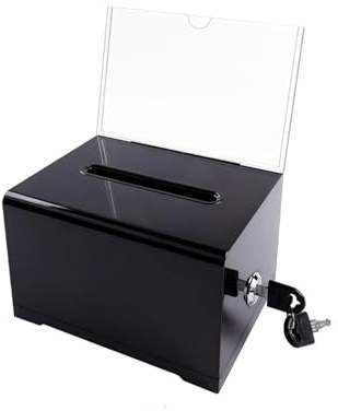 Acrylspendenbox, Spendenbox Abschließbar, Vorschlagsbox, Wahlurne mit Schlüsselschloss,Kommentarbox, für Gewinnspiele, Abstimmungen,Visitenkarten,15,7 x 11,5 x 10,2cm (Schwarz)