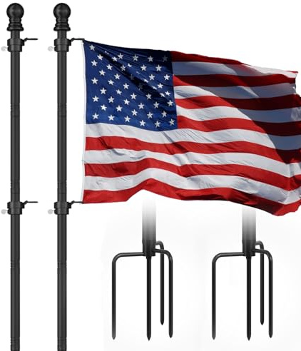 IIOPE Fahnenmast für den Außenbereich, 3 m lang, windbeständig, patentiertes Design, robustes Outdoor-Fahnenmast-Set für Hof, Garten, Schwarz, 2 Stück, ohne Flagge