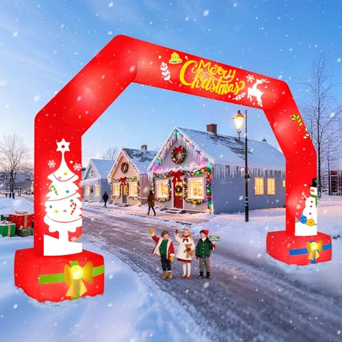 20Ft Arco Inflable Navideño Gigante, EBANKU Arco Inflable Navideño Gigante con Muñeco de Nieve y Bastón de Caramelo, Decoración Inflable para Patio Exterior con Luces LED para Fiestas Navideñas