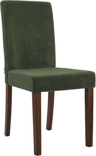 CLP Silla de Comedor Acolchada con Respaldo Ina, Silla de Cocina con tapizado de Pana, Estructura Estable de Madera, Color:Verde Claro, Color del Marco:Envejecido Oscuro