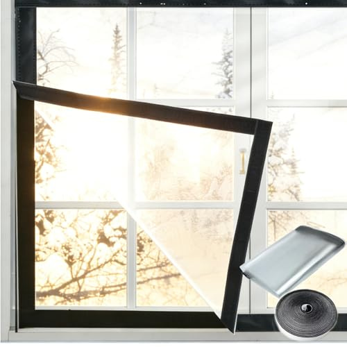 Kit D'Isolation De Fenêtre, Film Isolant Thermique Fenetre Hiver, Transparent EVA Film Isolant Fenêtre Anti Froid, Rideau Thermique Isolant, Convient for Toutes Les Fenêtres(110x200cm)