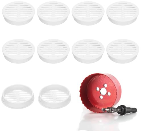 10-Pack 60mm Air Vents Circular Soffit Vents with Hole Saw | White Plastic Soffit Vent Cover for Bathroom Home, Office, Kitchen, Cabinet, Wardrobe