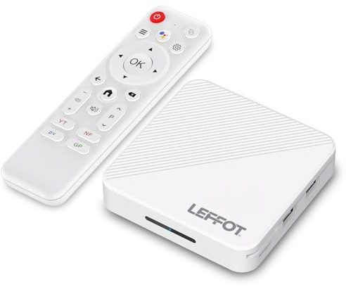 LEFFOT Android 14 TV Box 2025, 4K Ultra HD Boitier TV Android, 2Go RAM + 16Go ROM, 4K@60Hz Sortie Vidéo, Boitier IP-TV avec Contrôle Vocal, WiFi 6, BT 5.4, HDR10, RK3518 Quad-Core A53