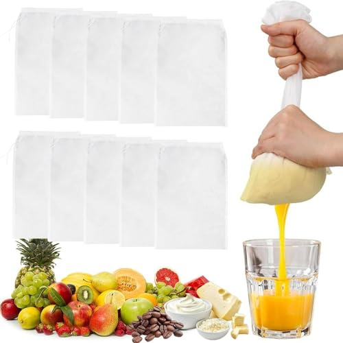 ZXTGBQ 10 Piezas Bolsa De Filtro De Nailon, Bolsas Deleche Denueces OrgáNicas Lavables Con CordóN, 20x30 Cm Bolsade Colador Reutilizable, PañOsde Filtro Para Queso, Zumode Frutas E Vegetal, Café, Té
