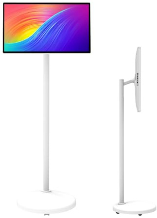 Portable TV Tablet, Touchscreen Portable Monitor with Stand on Wheels, Wireless Touch Screen Smart Mobile Movable Rolling, Full Swivel Rotation Monitor 4G+64G