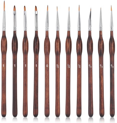 11 Stück Pinsel Set, Malpinsel Set Acryl Aquarell Öl, Feine Künstlerpinsel | Detailarbeit, Malen nach Zahlen, Modellbau, Feine Pinselspitzen, Ideal für Einsteiger und Hobby