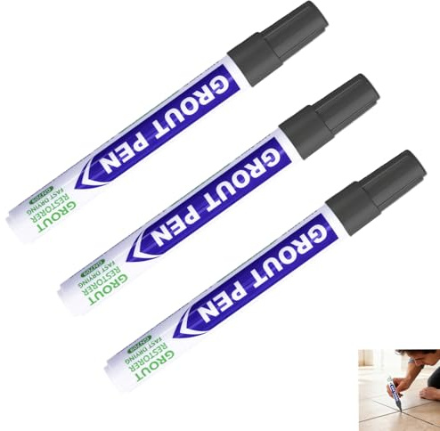 3 PCS Dark Grey Grout Pen, Tile Grout Pen Deep Grey Tile Paint Marker Waterproof Repair Pen for Bathroom Kitchen Floor Wall Lines Reviver Anti Mould Quick Dry Gap Filler for Cleaning and Restoration