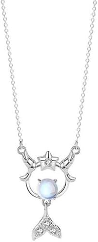 Silverhalsband,Zodiac S925 Sterling Halsband För Kvinnor Elegant Dam Zirconia Kristall Månstenshänge Present Smycken Födelsedagspresent