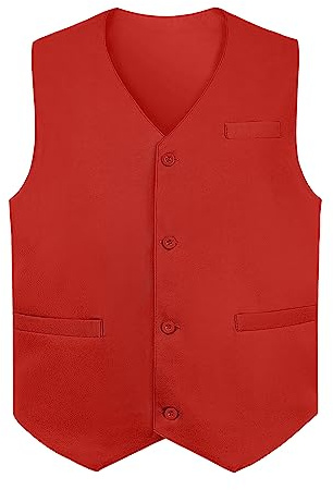 TOPTIE Gilets sans manche Homme Gilet de Costume avec Boutons unisexe pour commis de supermarché et bénévole, Rouge, XXL
