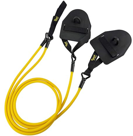Tyron Latex-Zugseil mit Handpaddles | Zugseil | Schwimmtraining mit Handpaddles | Armzug-Training für Schwimmer und Triathleten