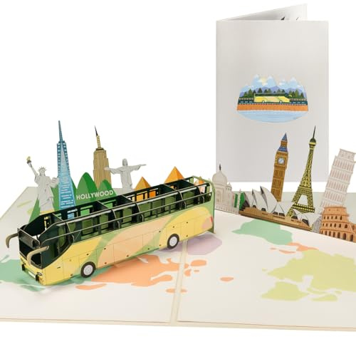Sweetpopup® Pop-Up Karte Reisebus – 3D Glückwunschkarte für Geburtstag, Urlaub & Reisen – Ideal als Gutschein & Geldgeschenk für Städtetrip und Weltreise – Premium Metallic Papier / 194