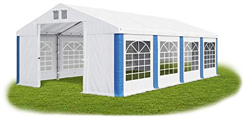 Das Company Partyzelt 4x8m wasserdicht weiß-blau Zelt Dachplane modular 580g/m² PVC hochwertig Gartenzelt Summer MS/SD